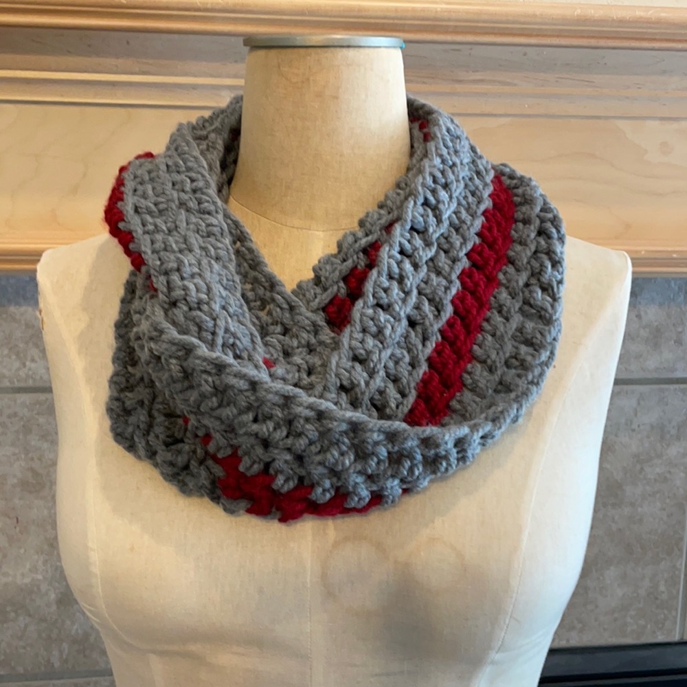 Gray/Red Infinity Scarf